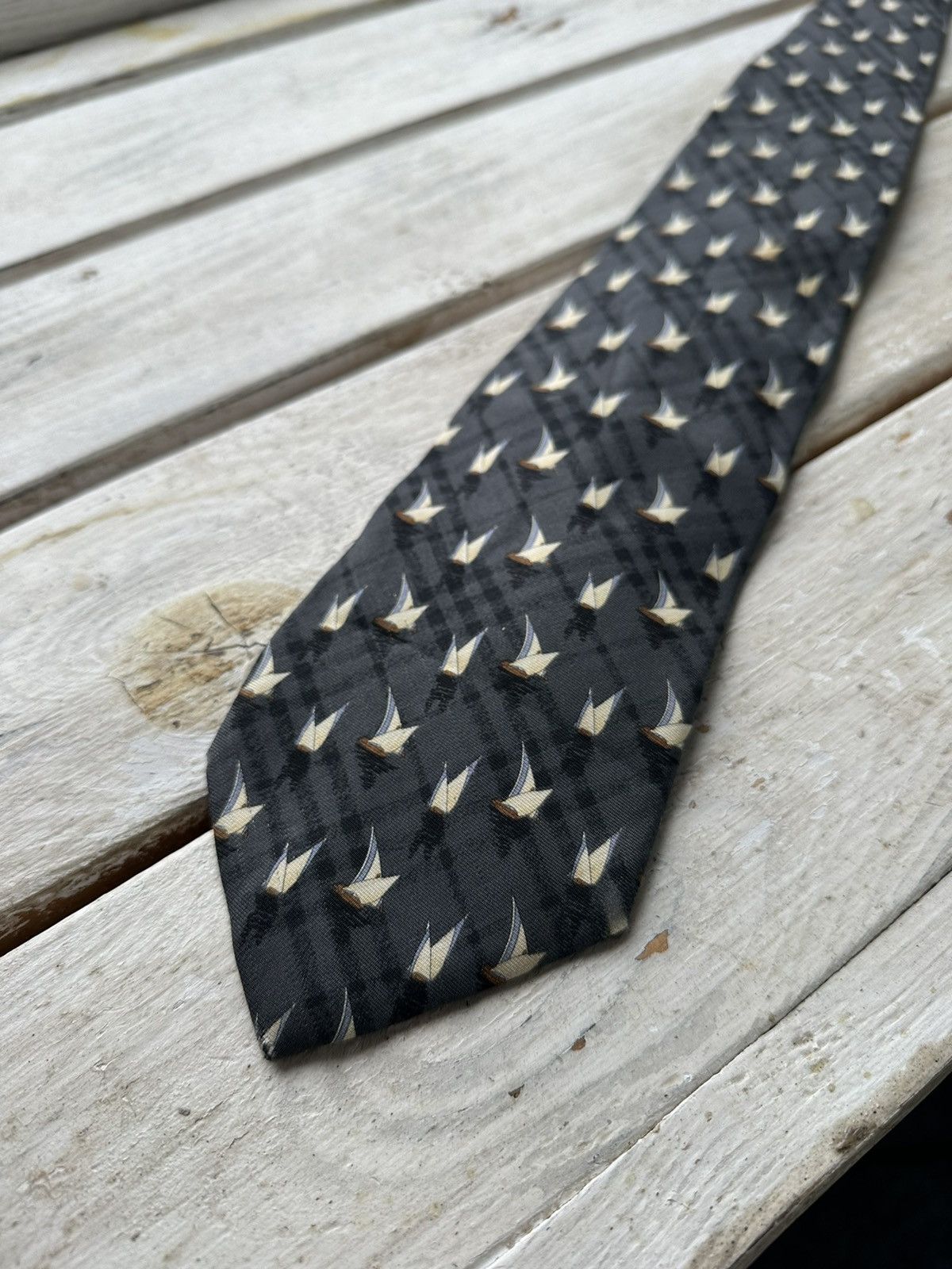 Burberry × Vintage 🚨Vintage 90s Burberrys Embroidered ship LOGO tie monogram Size ONE SIZE - 9 Thumbnail