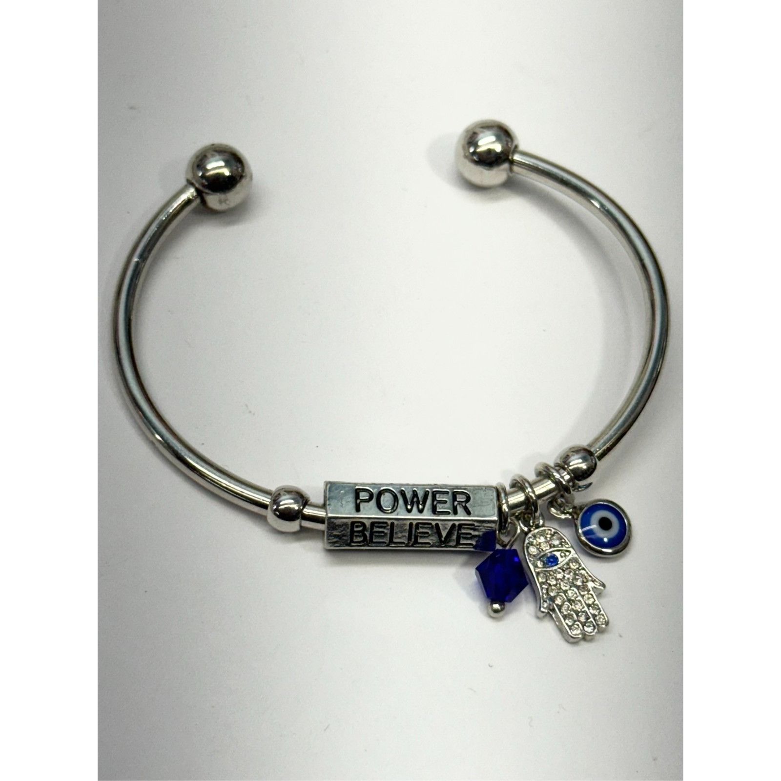 Other Hamsa evil eye power luck believe charm silver cuff bracelet Size ONE SIZE - 2 Thumbnail