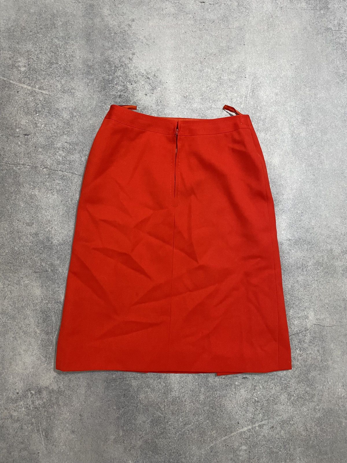 Celine × Vintage Vintage 90s Celine Red Wool Midi Skirt Size 32" / US 10 / IT 46 - 7 Thumbnail