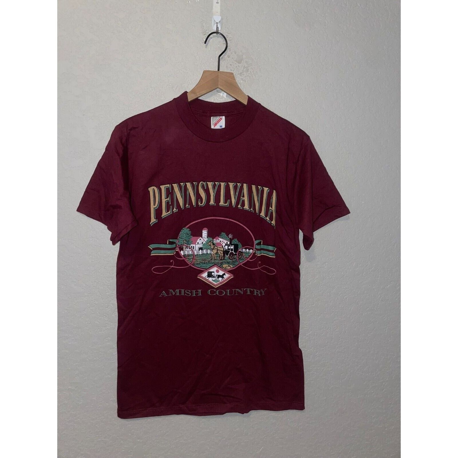 Jerzees Vintage Pennsylavnia Shirt Amish Country Red Tee VTG 90s M Size US M / EU 48-50 / 2 - 1 Thumbnail