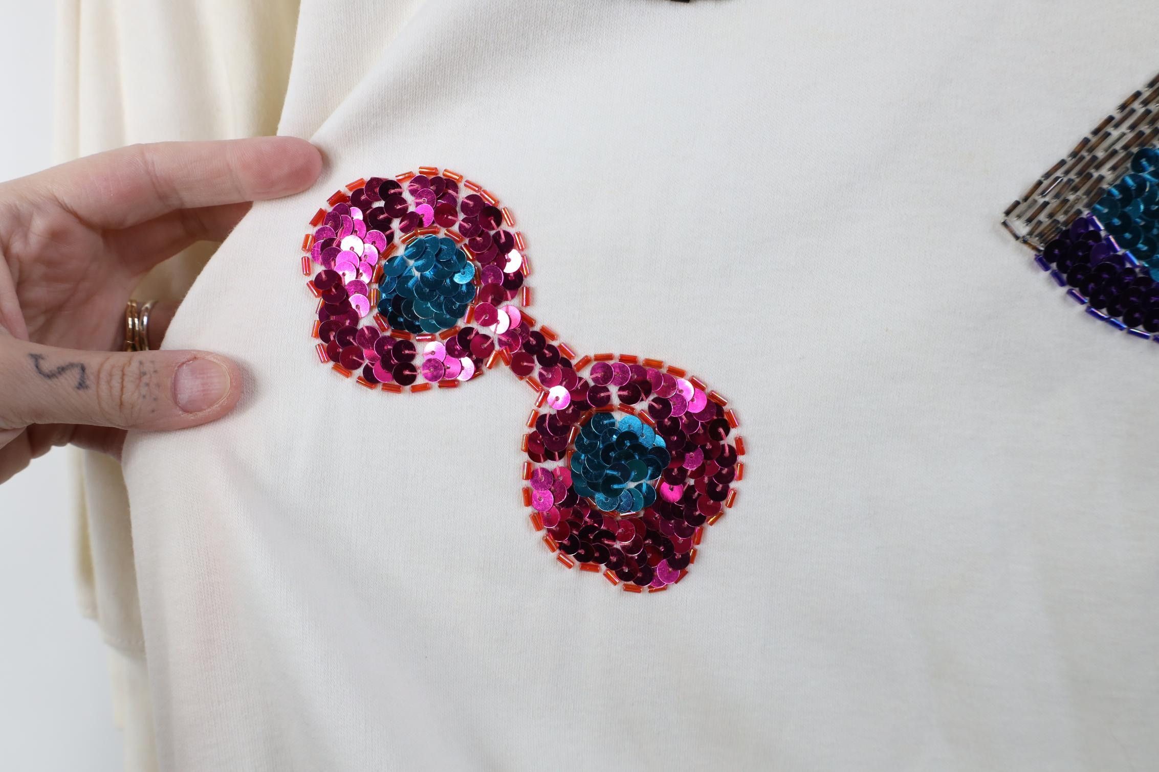 Vintage Vintage 90s Sequin Glasses 3/4 Sleeve Pullover T-Shirt Size L / US 10 / IT 46 - 7 Thumbnail