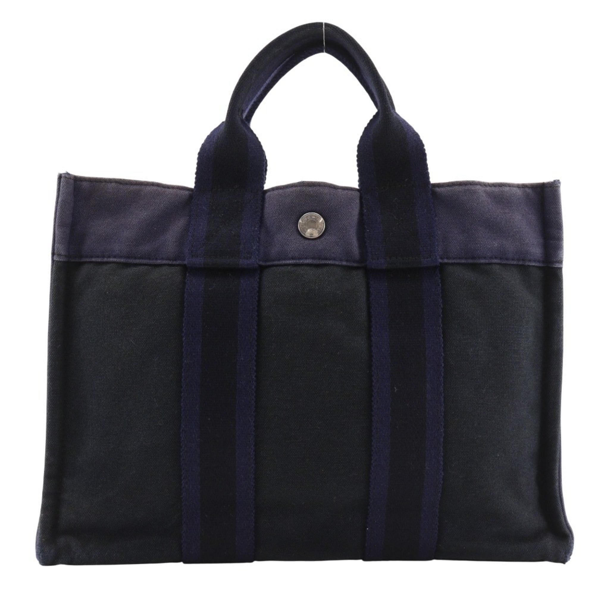 Hermes Hermes SackFourre Tout PM Handbag Cotton Canvas Black/Navy A5 Snap Button Unisex Size ONE SIZE - 1 Thumbnail