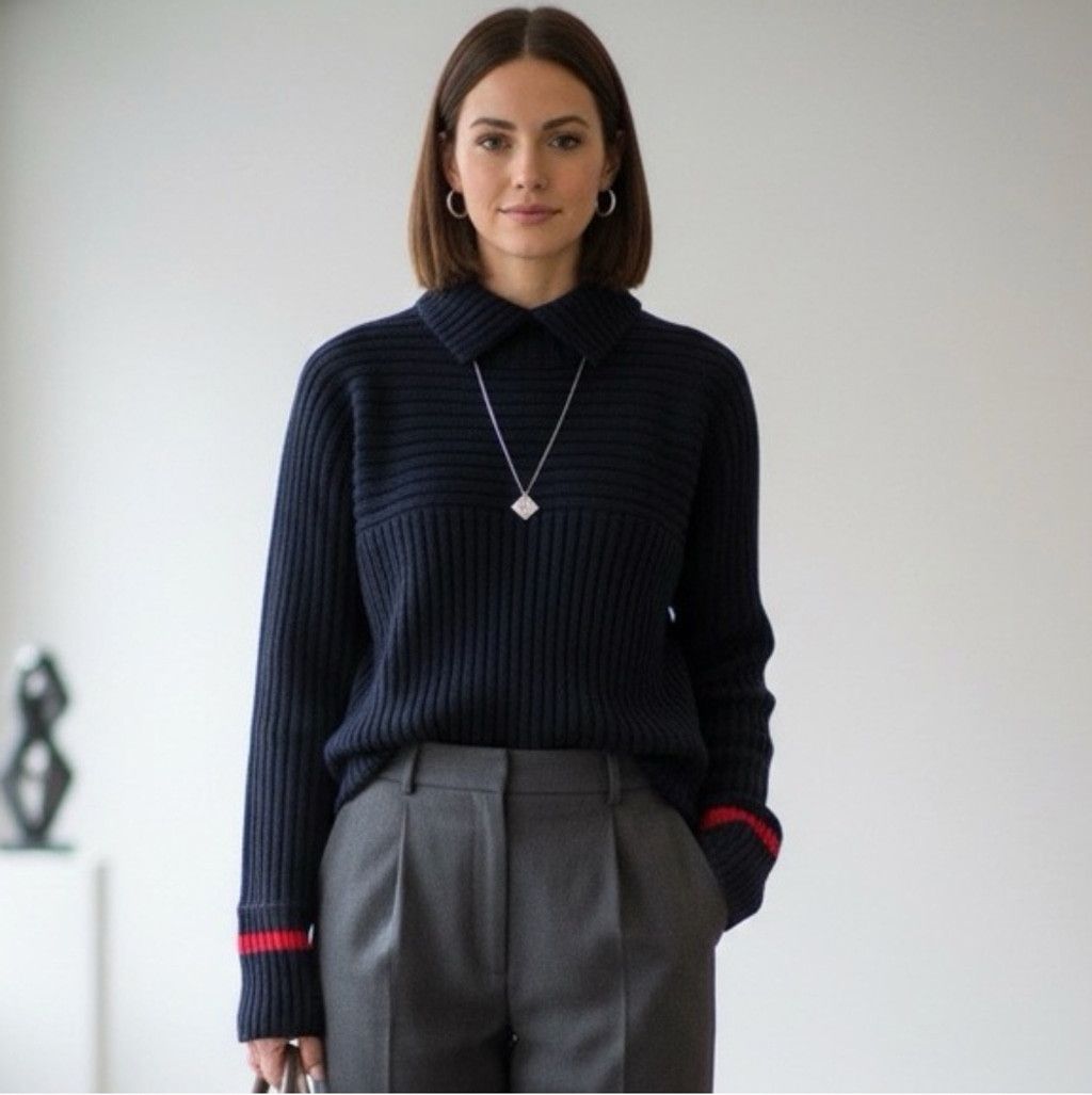Oak + Fort NEW OAK+ FORT Chunky Blue Wool Ribbed Sweater Size OS Size ONE SIZE - 1 Thumbnail