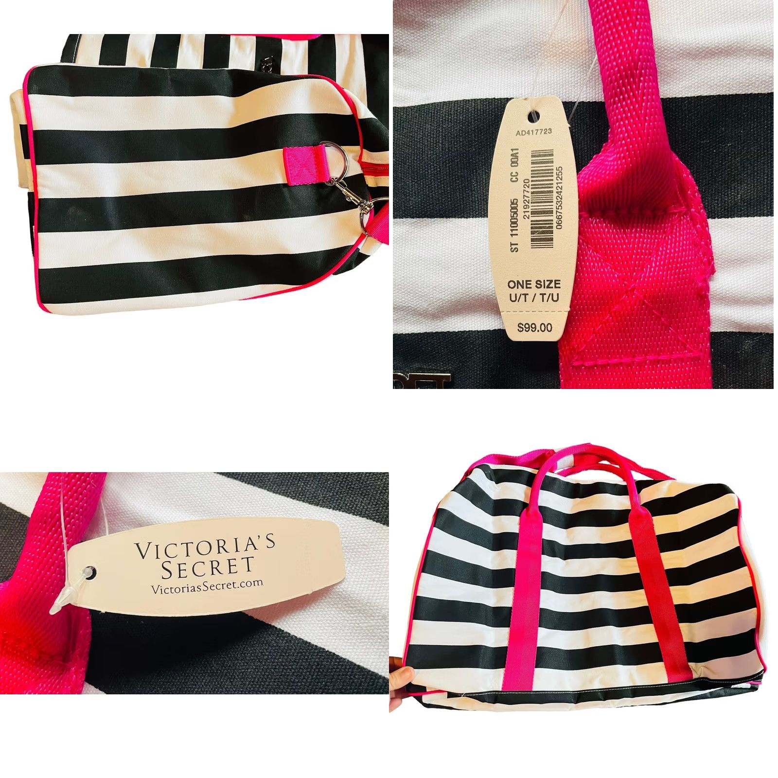 Victoria's Secret Viktoria's Secret Pink White Black Stripes Duffle Bag Overnight Weekender New Size ONE SIZE - 9 Thumbnail