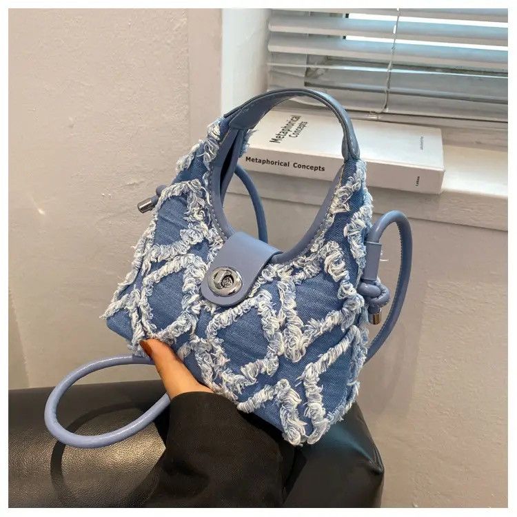 Vintage Frail Detailed Fuzzy Hobo Mini Bag Aesthetic Pinterest y2k Size ONE SIZE - 6 Thumbnail