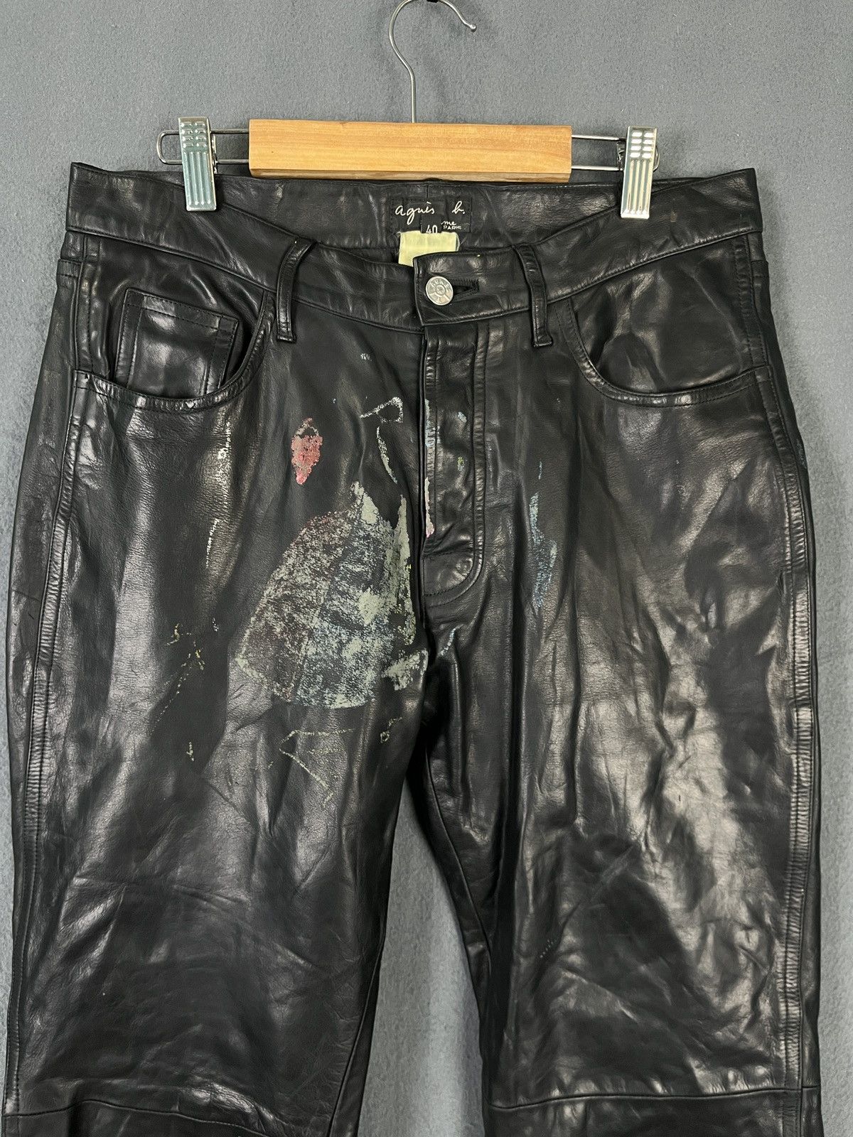 Genuine Leather × Hedi Slimane × agnes b. Agnes B. 90s Leather Pants Made in France Size US 31 - 3 Thumbnail