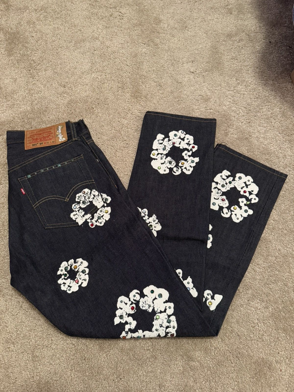 DENIM TEARS Rhinestone Cotton Wreath Jean Size US 31 - 1 Thumbnail