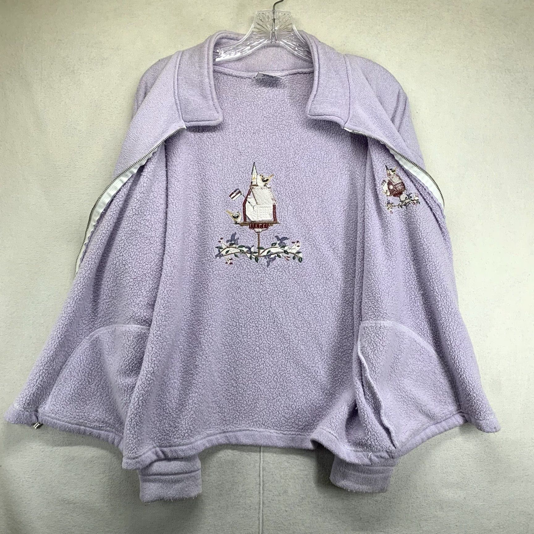 Rainbow VINTAGE Rainbow Fleece Jacket Medium Light Purple Embroidered Birdhouse 80s 90s Womens Size M / US 6-8 / IT 42-44 - 3 Thumbnail