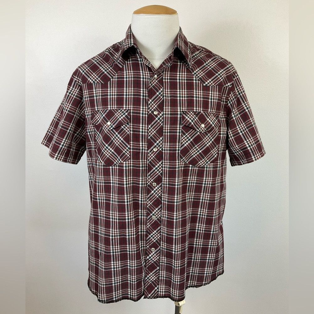 Western Rise × Wrangler Wrangler Western Burgundy Short Sleeve Pearl Snap Shirt Size US L / EU 52-54 / 3 - 1 Thumbnail