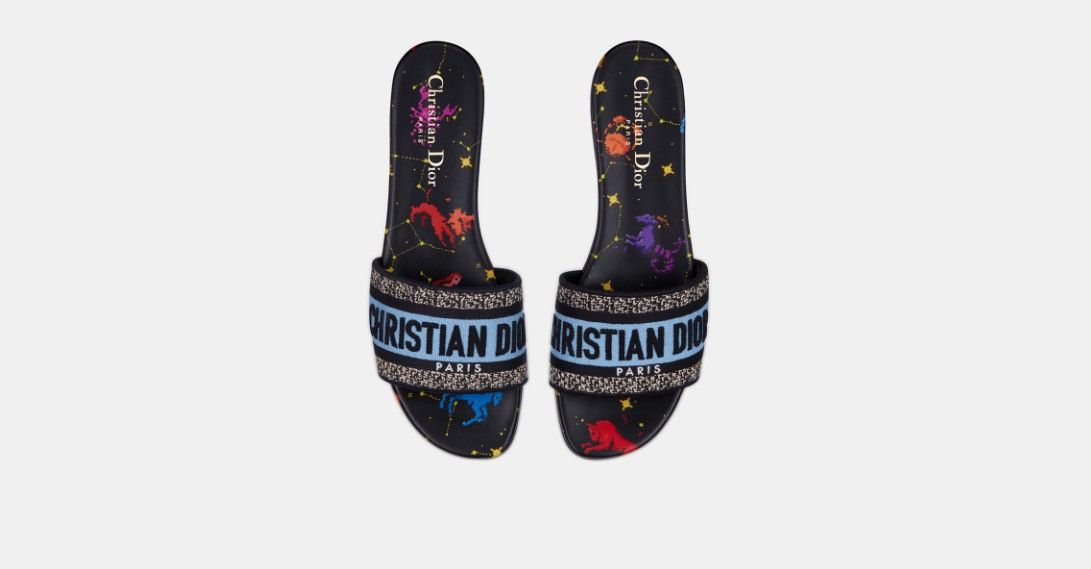 Dior o1w1db10924 Embroidered Cotton Slides in Black Multi Size US 7 / IT 37 - 4 Thumbnail