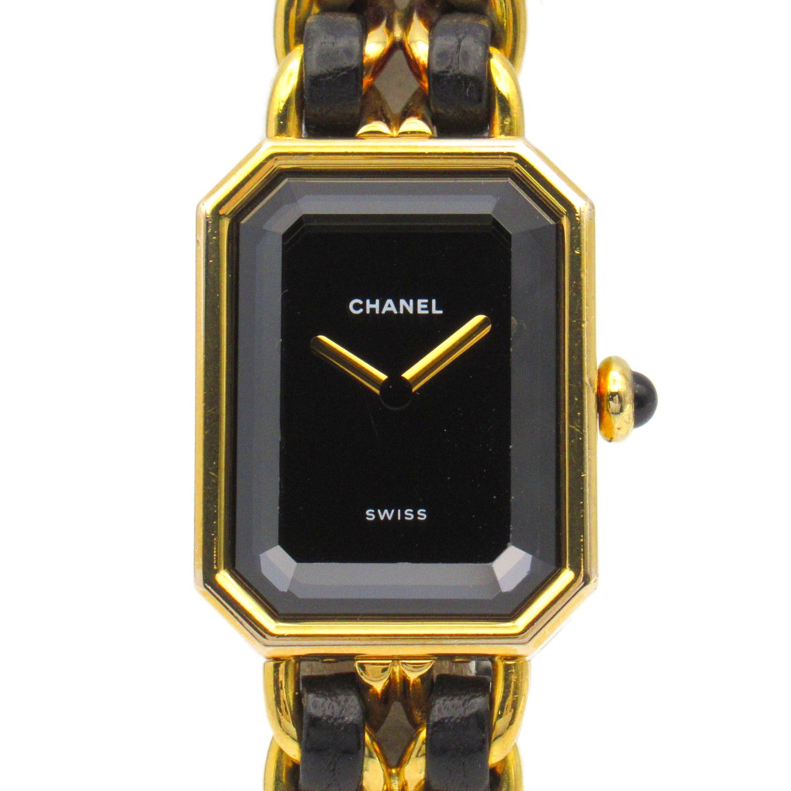Chanel Premier M Women Watch Quartz Gp (Gold Plated) Leather Black