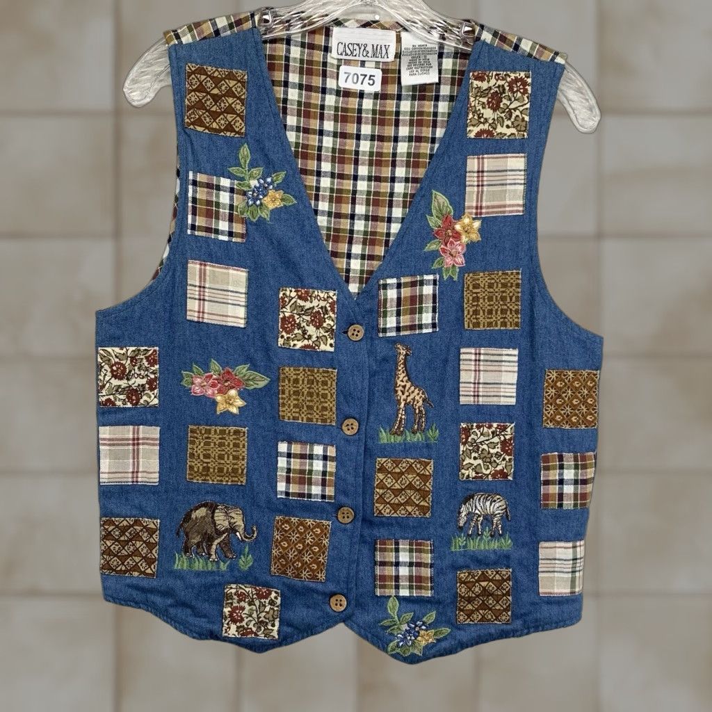 Vintage Vintage Casey Max Small Vest Patchwork Quilt Cottage Wild Animals Detailed Size S / US 4 / IT 40 - 1 Thumbnail