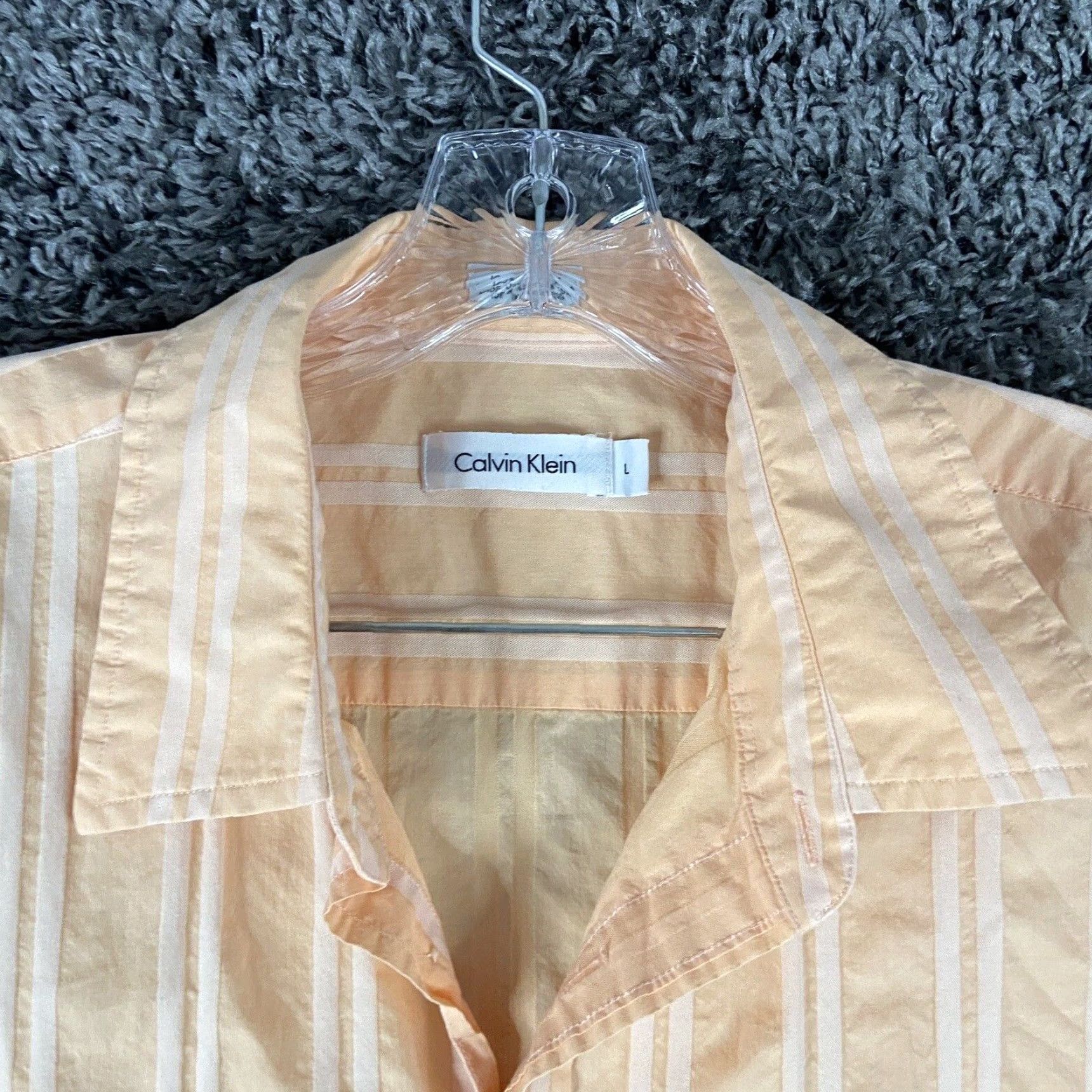 Calvin Klein VINTAGE Calvin Klein Shirt L Orange Stripe Button-Up Short Sleeve Men’s L Size US 33 - 5 Thumbnail