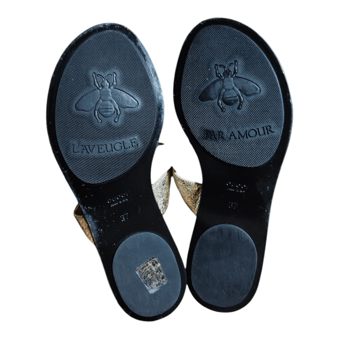 Gucci GUCCI Nappa Galassia Marmont GG Gold Thong flat Sandal Size US 7 / IT 37 - 2 Thumbnail