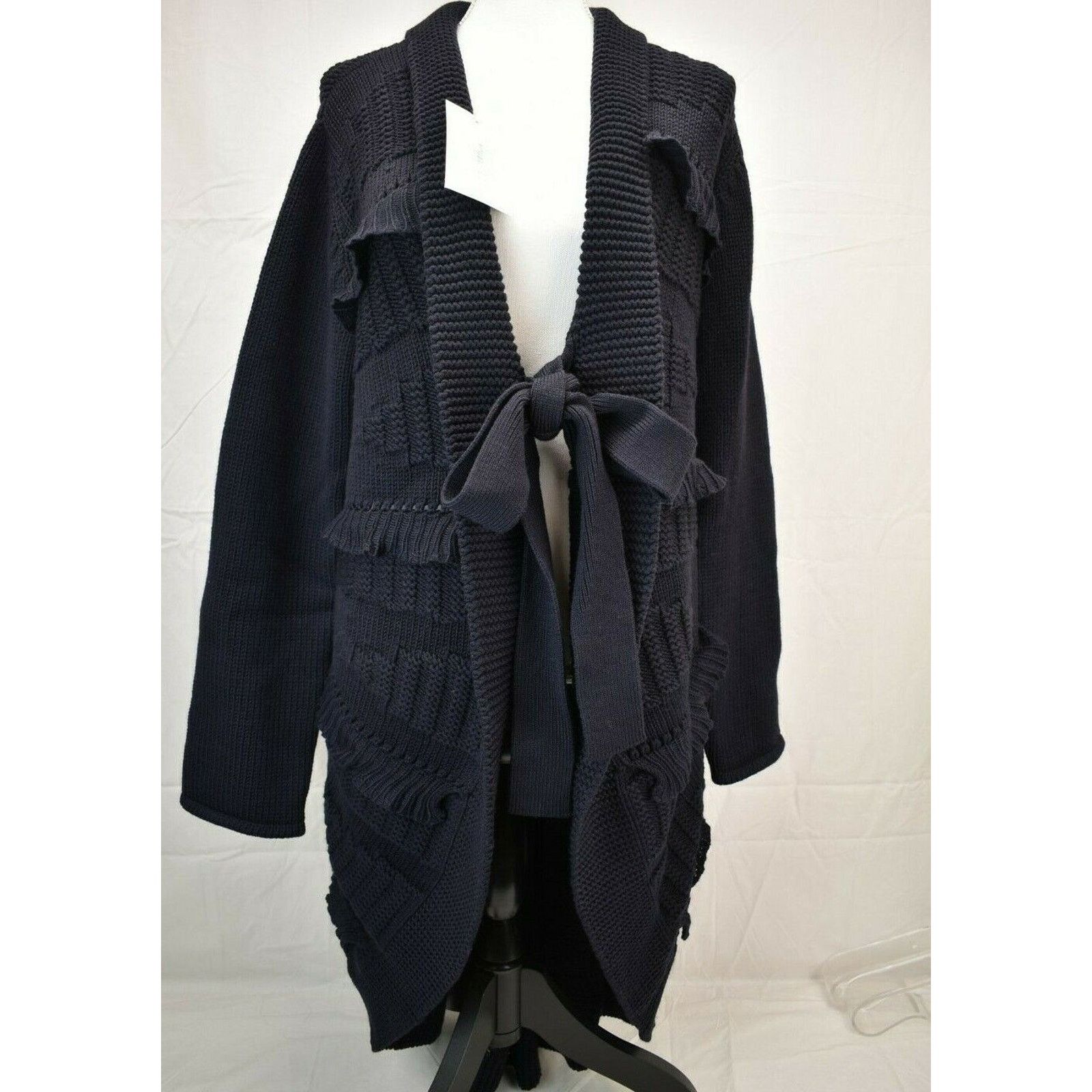 Valentino VALENTINO NAVY WOOL SWEATER LONG CARDIGAN OVER COAT L ITALY Size L / US 10 / IT 46 - 3 Thumbnail