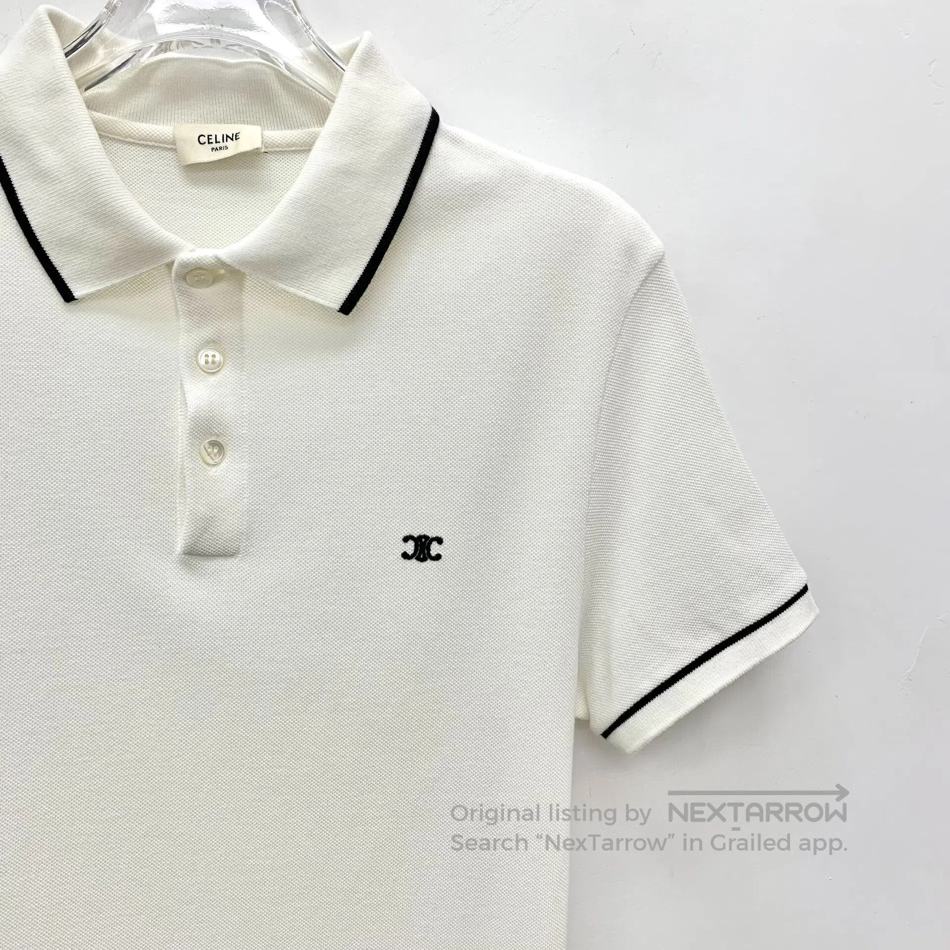 Celine CELINE White Arc de Triomphe Embroidered Cotton Notched La Size US S / EU 44-46 / 1 - 3 Thumbnail