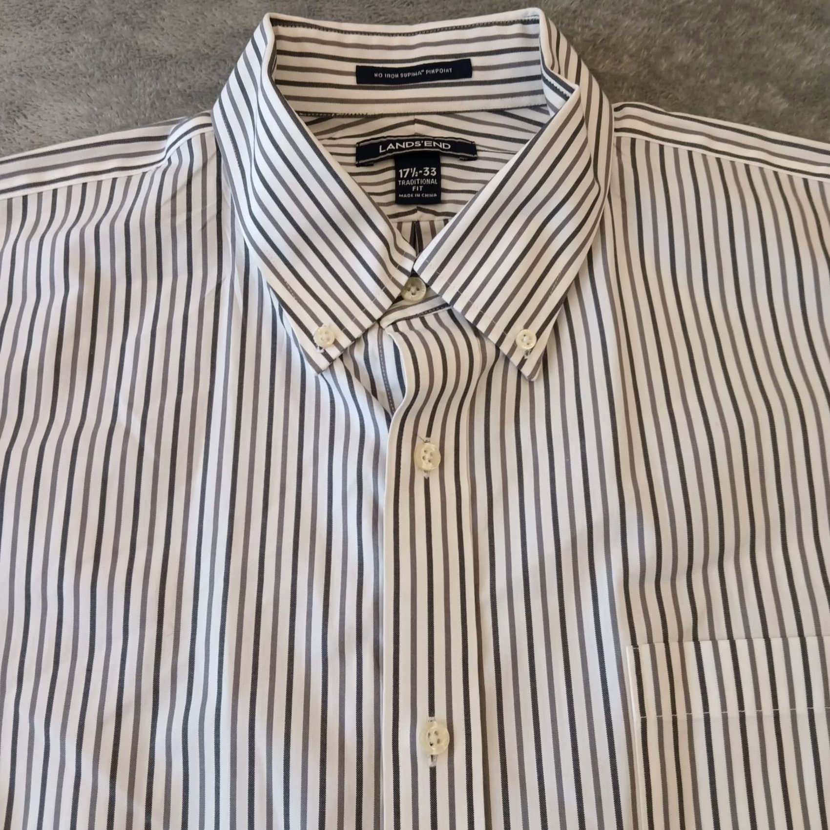 Lands' End Lands' End Shirt Mens 17.5 Gray Striped Long Sleeve Button Down Cotton Pinpoint Dress Shirt Mens Regular Size US XXL / EU 58 / 5 - 3 Thumbnail