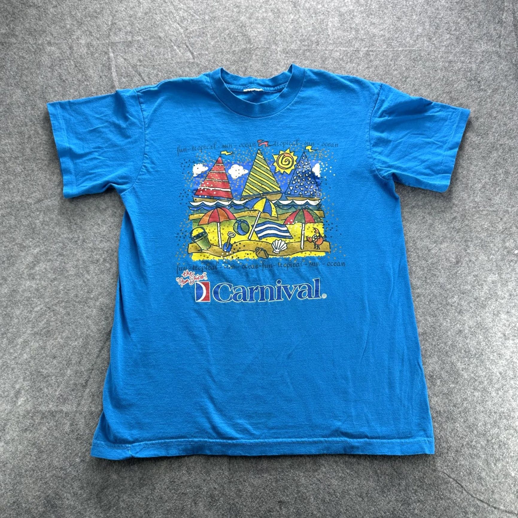 Vintage VINTAGE Carnival The Fun Ships Shirt Mens Large Blue Beach Tropical Graphic Tee Size US L / EU 52-54 / 3 - 2 Thumbnail