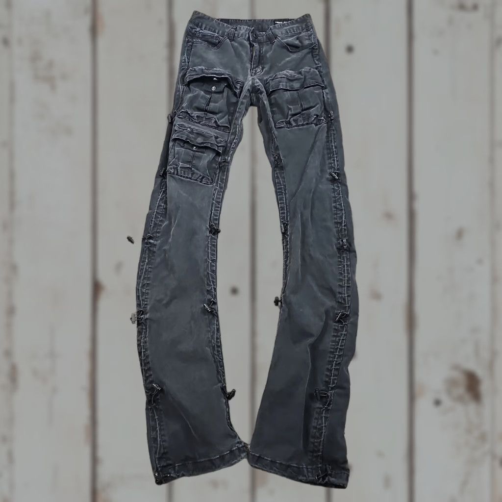 Vintage Smoke Rise Pants Mens 28 Black Multi Pocket Tactical Drawstring Streetwear Cargo Pants Regular Inseam 36in Canvas Cotton Spandex Stretch Mens Size US 28 / EU 44 - 1 Thumbnail