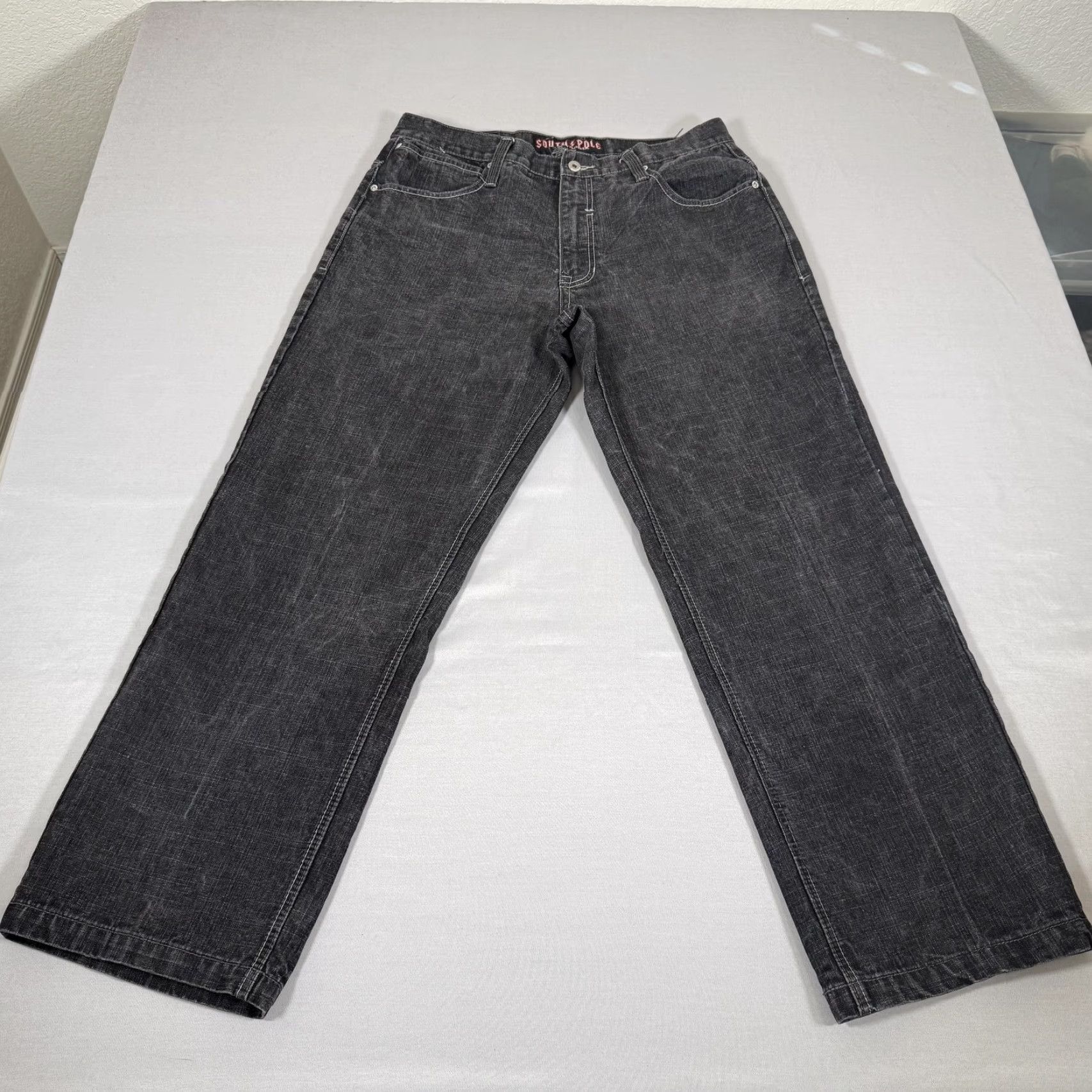 Southpole VINTAGE Southpole Metal Thunder Jeans Men 36x32 Denim Black Charcoal Wash Relaxed Straight Pockets Embroidered Logo Rock Theme 90s Mens Size US 36 / EU 52 - 6 Thumbnail