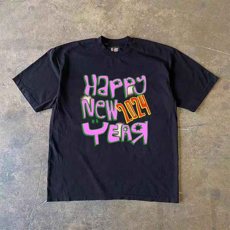 Vintage Black casual vintage happy new year print tshi Size US M / EU 48-50 / 2 - 1 Thumbnail