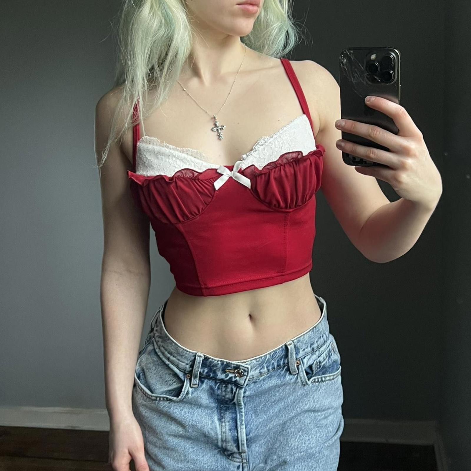 Shein Red lacey coquette going out tank top Size S / US 4 / IT 40 - 1 Thumbnail