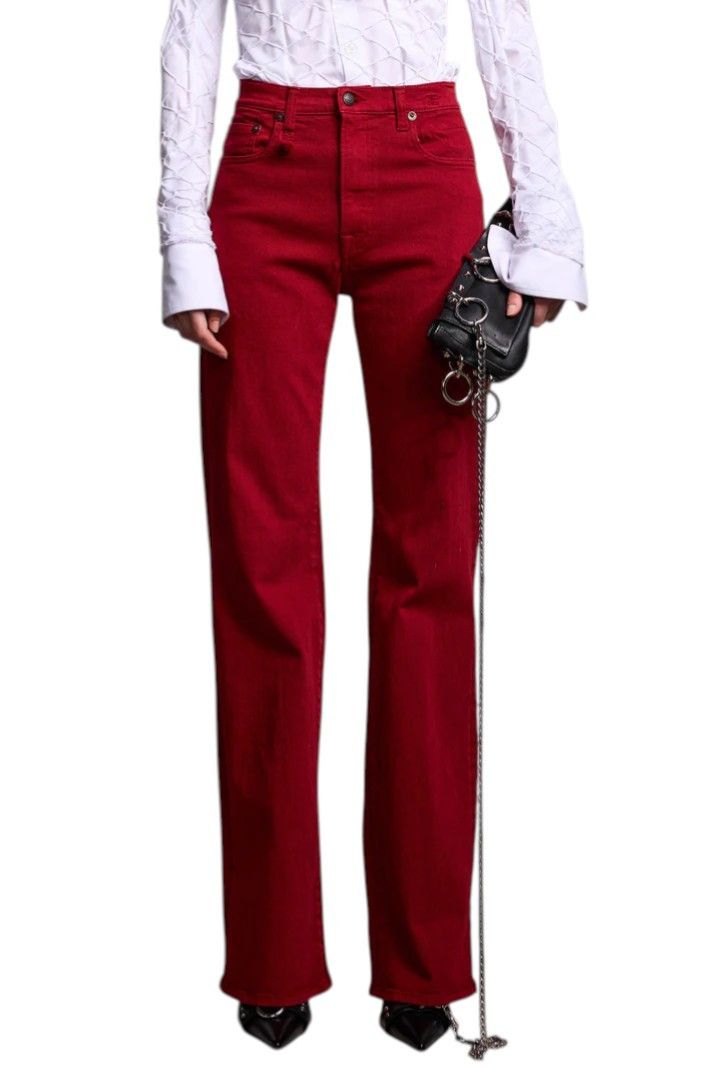 R13 JANE 27 Vivid Red Stretch Slim Straight Fit Pants 85772 Size 27" / US 4 / IT 40 - 1 Thumbnail