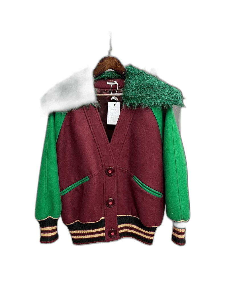 Miu Miu Miumiu Wool Baseball Jacket with Fur Collar-yf Size XS / US 0-2 / IT 36-38 - 1 Thumbnail