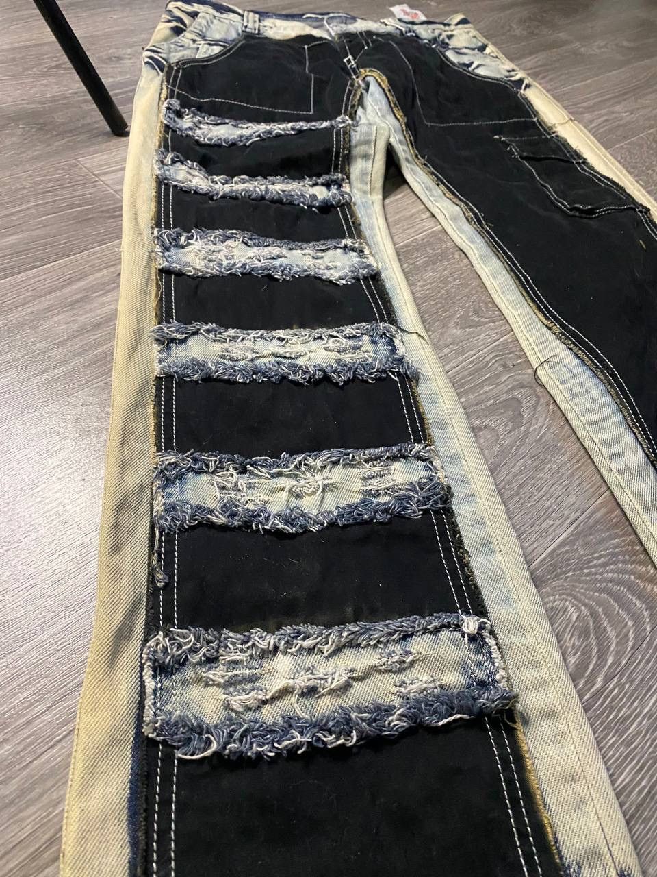 Japanese Brand Avantgarde Kingz Washed Straight Jeans Patchwork Opium Y2K Size US 29 - 2 Thumbnail