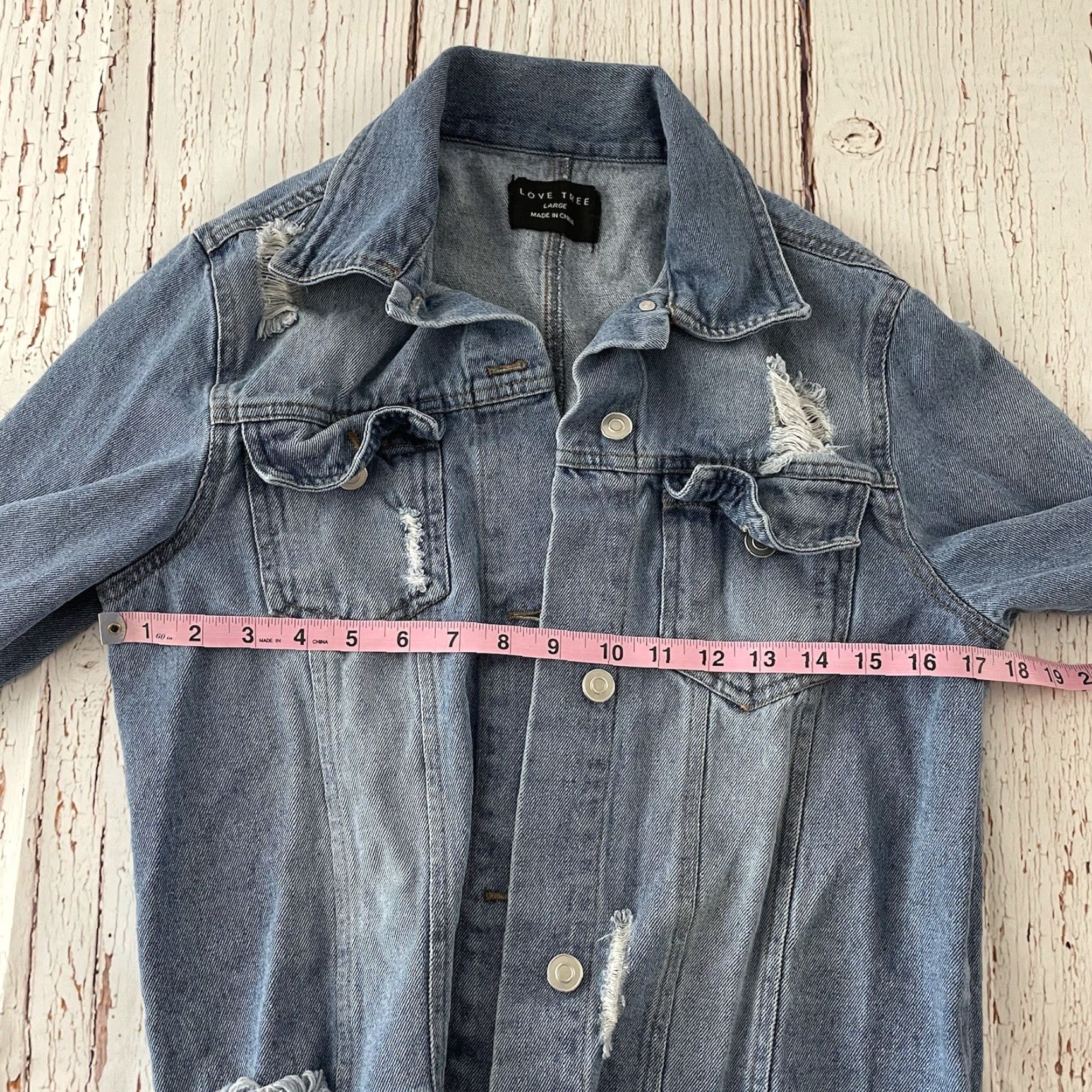 Denime Love Tree Denim Jacket Women's L Blue Distressed Jean Jacket Men? No. Size 36" / US 14 / IT 50 - 4 Thumbnail