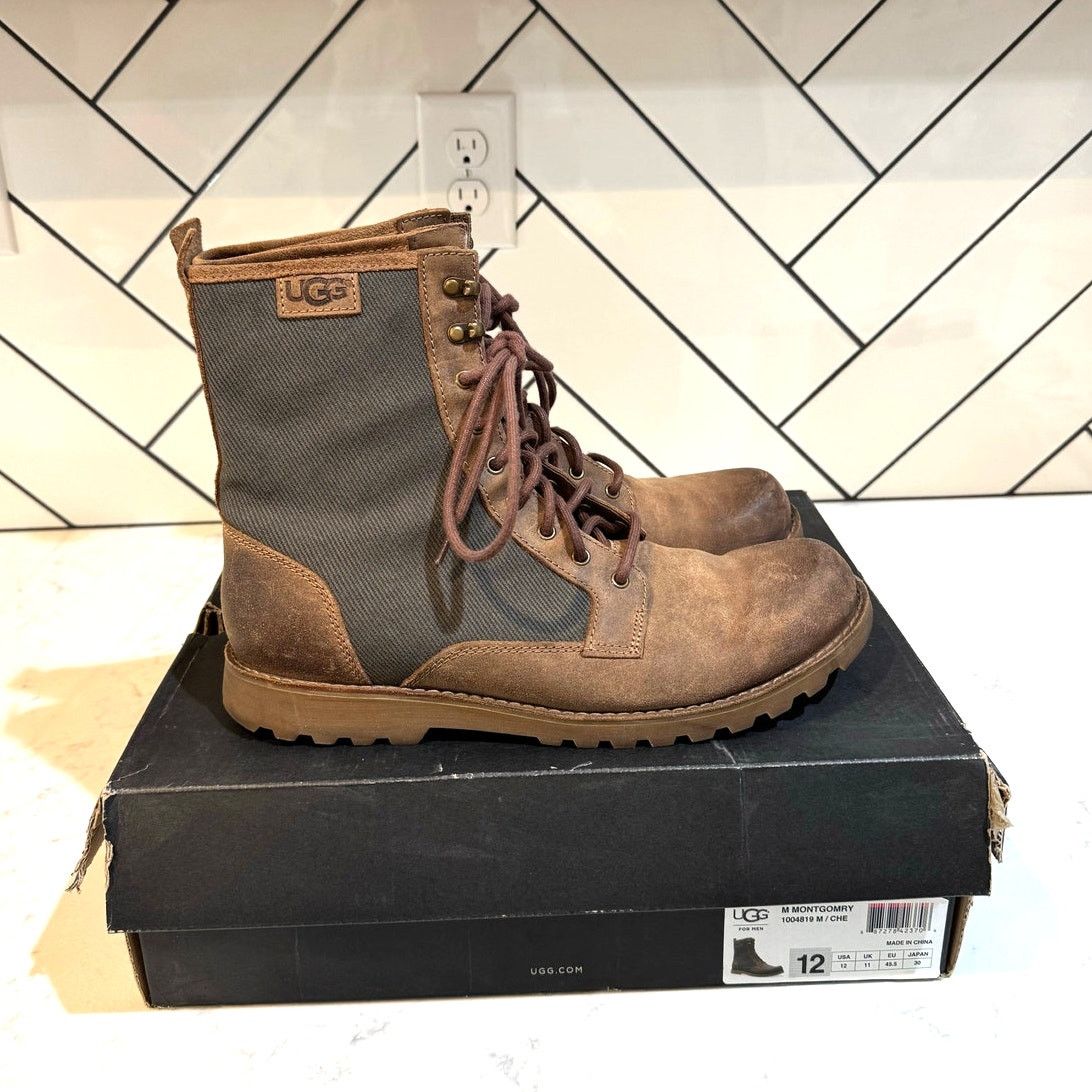 Ugg UGG Montgomery combat boots chestnut leather olive canvas Size US 12 / EU 45 - 1 Thumbnail