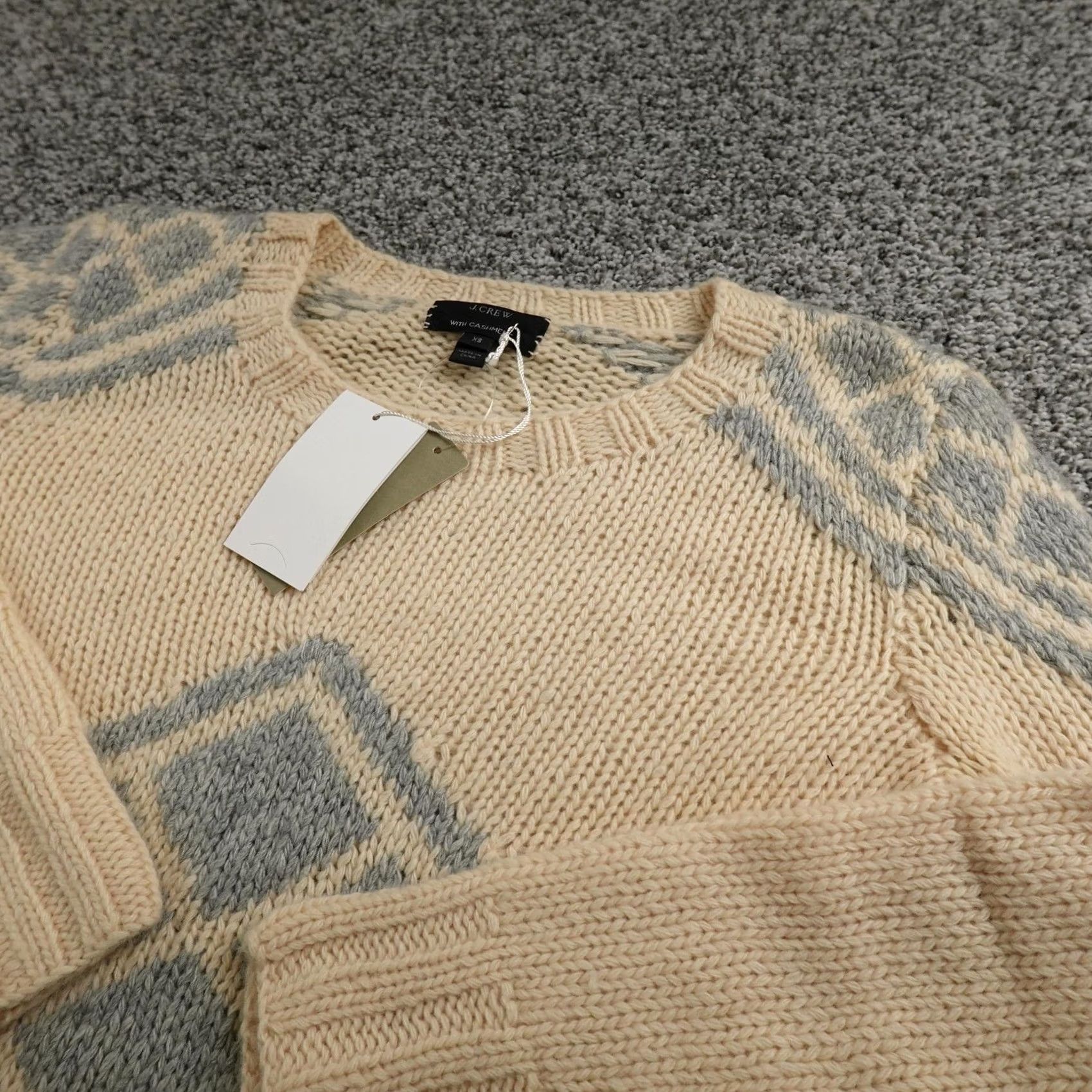 J.Crew J.CREW Sweater Women's XS Beige Geometric Wool Cashmere Tunic Pullover Crew Neck Long Sleeve Knit Heavyweight Vintage: No Size XS / US 0-2 / IT 36-38 - 2 Thumbnail