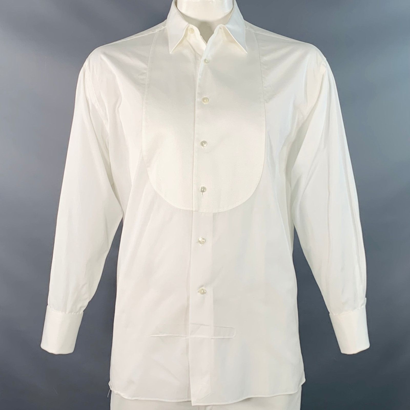 Other LORENZINI White Textured Cotton Tuxedo Long Sleeve Shirt Size 50R - 1 Thumbnail
