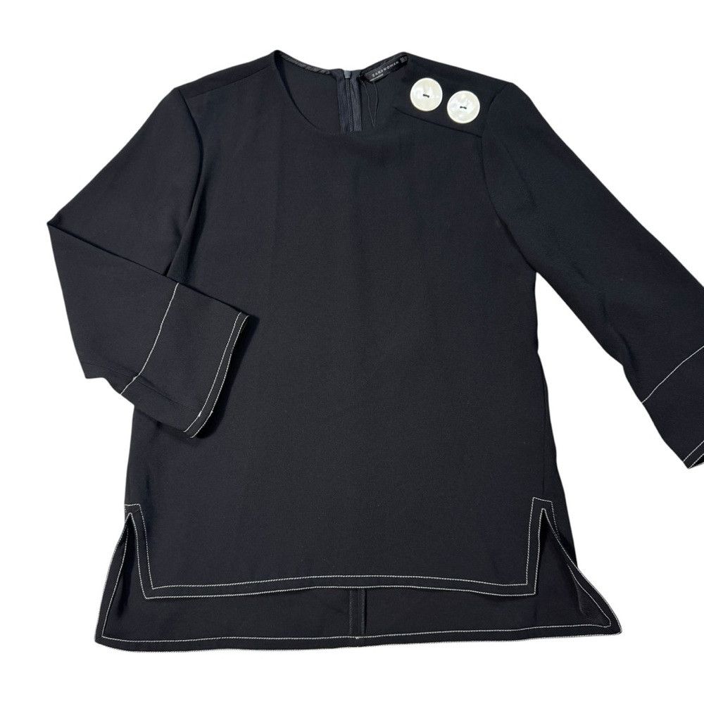 Zara NWT New Zara Black Shoulder Button Blouse Size XS Size XS / US 0-2 / IT 36-38 - 6 Thumbnail