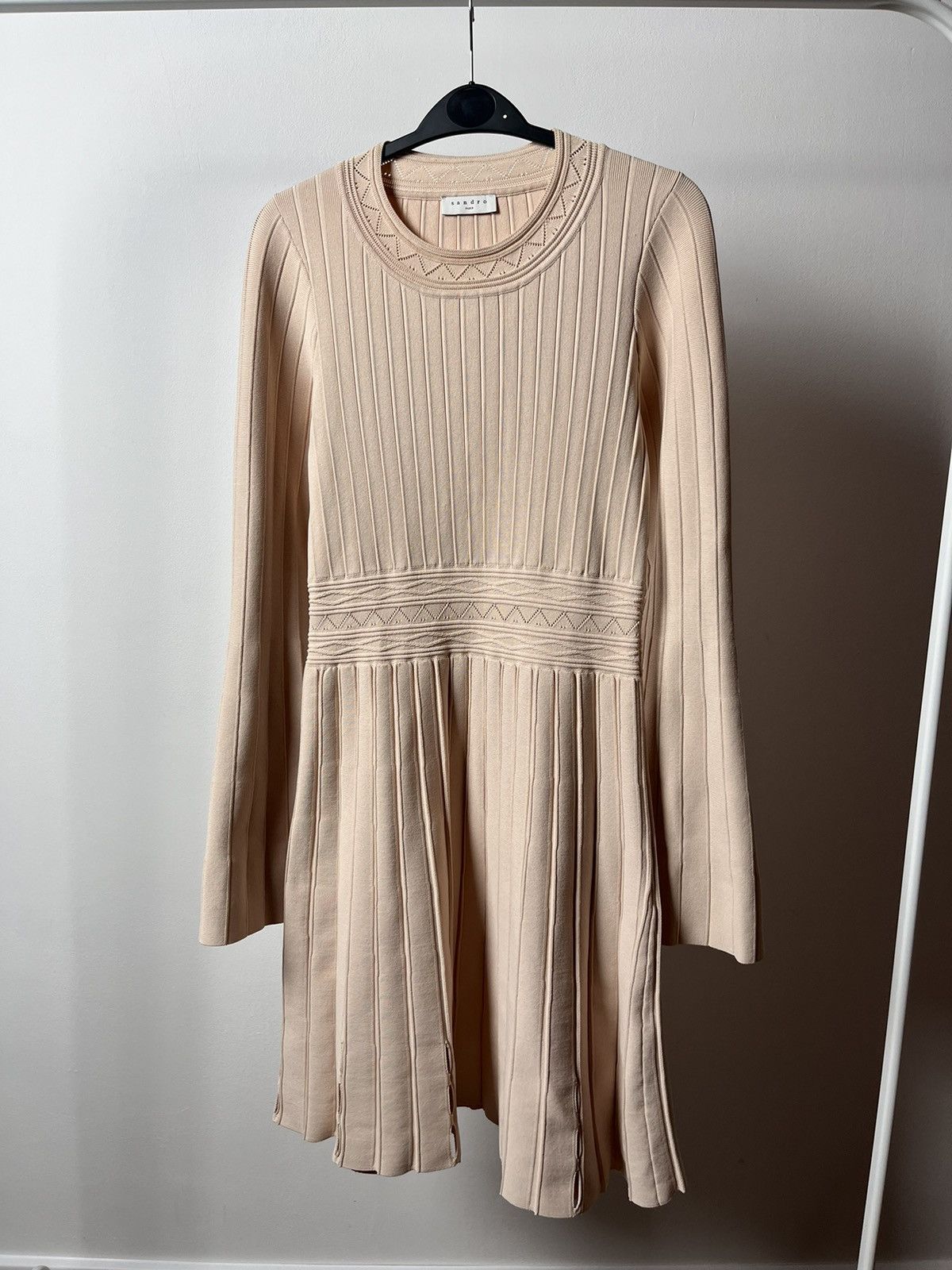 Sandro Sandro Viscose Terez Eyelet-detail Knit Mini Dress In Powder Size S / US 4 / IT 40 - 2 Thumbnail
