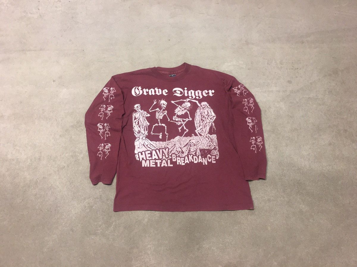 image of Rock T Shirt x Vintage Grave Digger Reaper Tour 94 Longsleeve in Pink, Men's (Size XL)