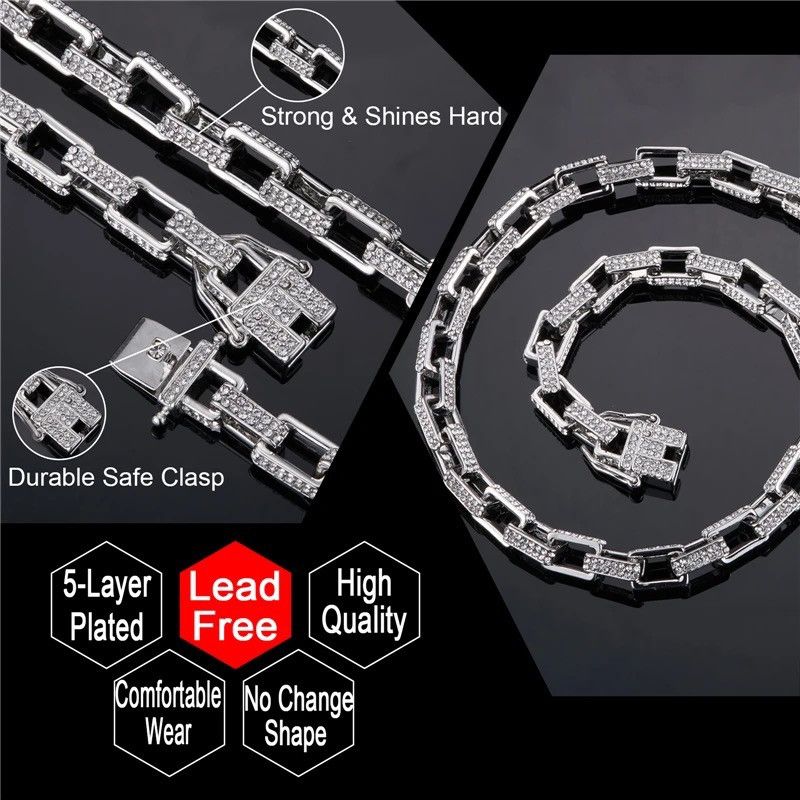 Jewelry 8MM 2Row Square Box Chain Bling AAA+ Necklace Size ONE SIZE - 3 Thumbnail