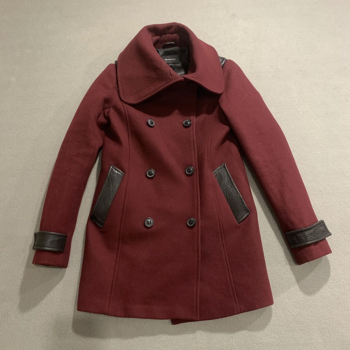Mackage Mackage Pea Coat Wool Womans Size XS Burgundy Leather Accent Size XS / US 0-2 / IT 36-38 - 1 Thumbnail