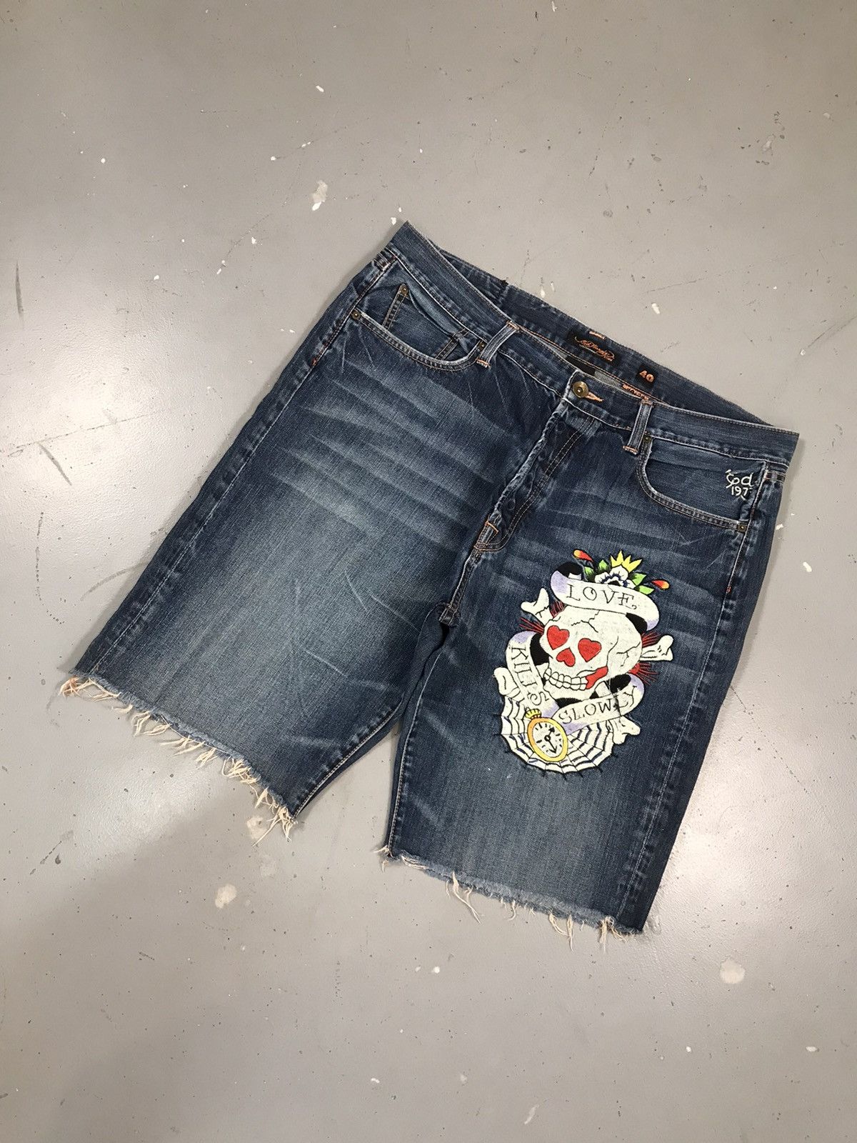 Ed Hardy × Vintage Vintage Ed hardy crazy skull embroidered denim Size US 40 / EU 56 - 3 Thumbnail