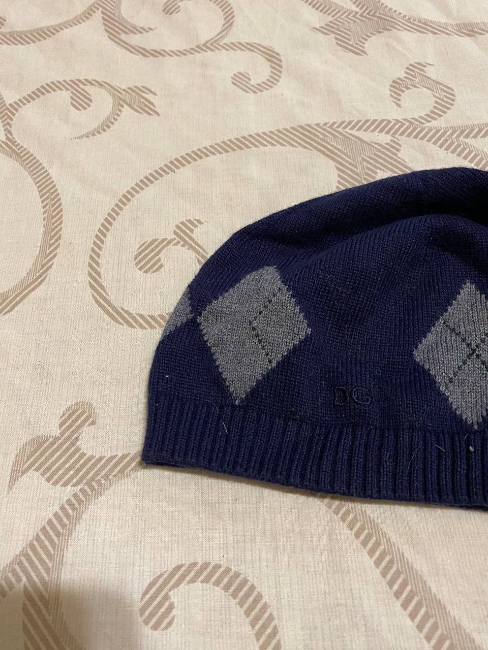 Dolce & Gabbana Dolce & Gabbana Argyle Knit Beanie Navy Size S Size ONE SIZE - 2 Thumbnail