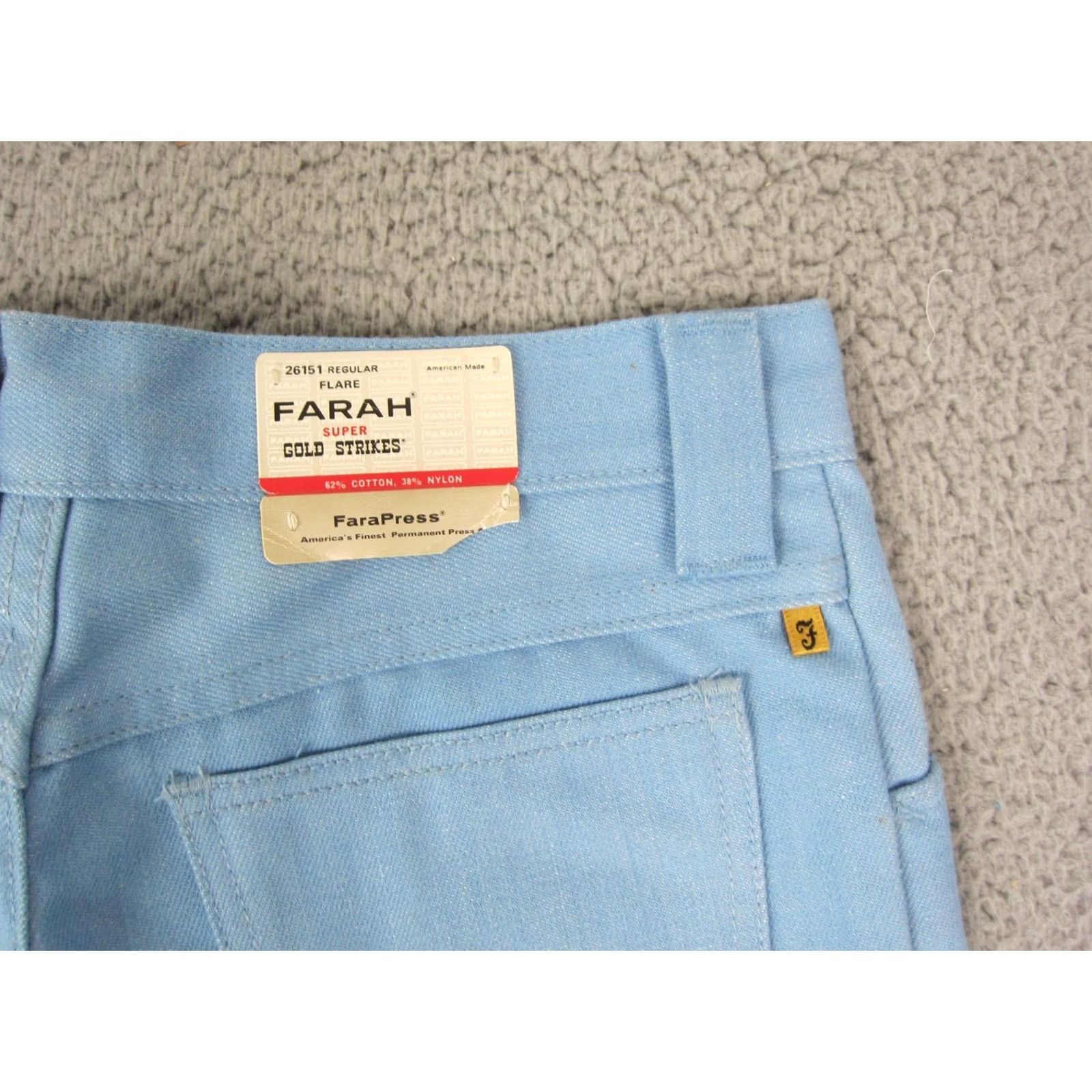 Farah VINTAGE Farah Pants Teens 16 W28 L29 Blue Flared Deadstock 70s NOS Disco Size 38" / US 16 / IT 52 - 4 Thumbnail