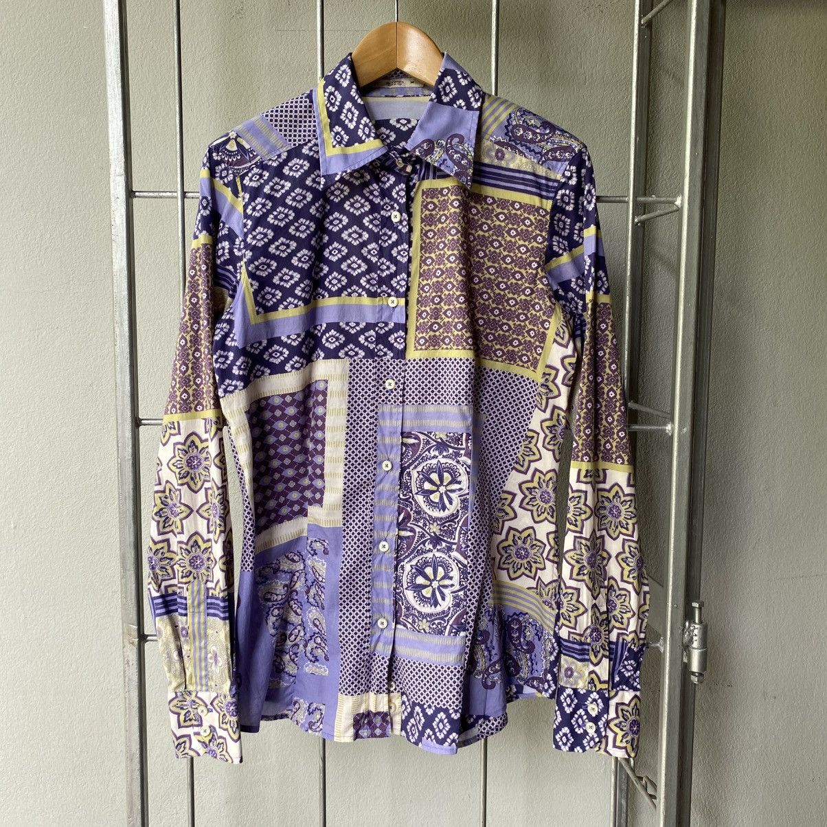 Etro Etro Purple Patchwork Print Long Sleeve Shirt Size XS / US 0-2 / IT 36-38 - 10 Thumbnail
