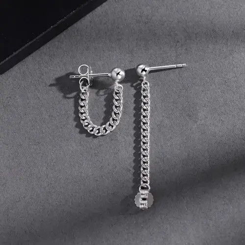 Other 925 Silver Plated Tassel Chain Dangle Drop Earrings for Men Size ONE SIZE - 2 Thumbnail