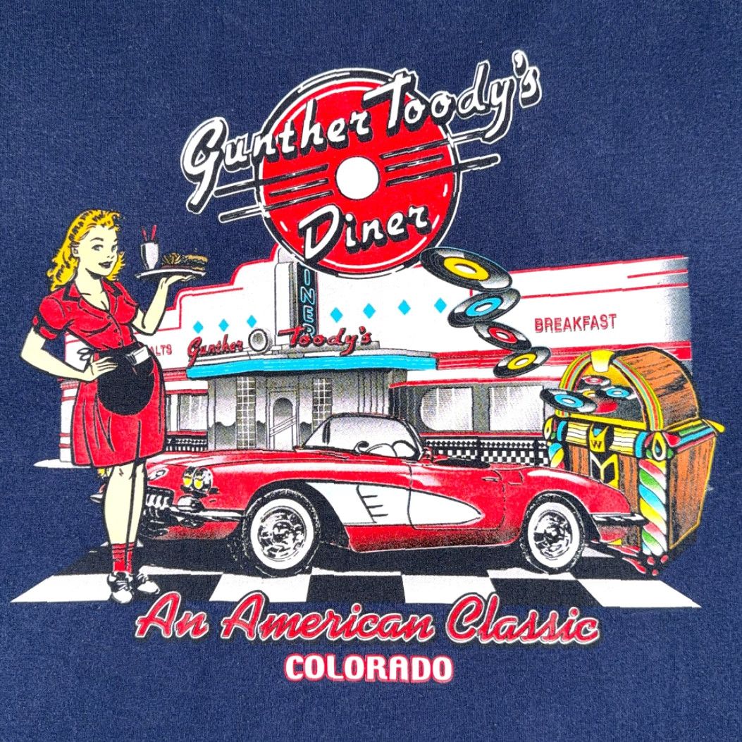 Fruit Of The Loom Vintage Gunther Toody’s Diner Shirt Adult XL Blue 1950s USA 90s Nike? Size US XL / EU 56 / 4 - 4 Thumbnail