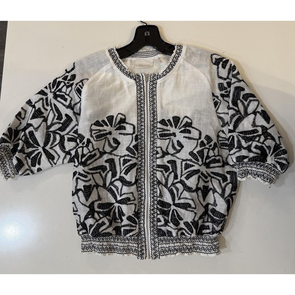Chicos Chicos Jacket Womens 0 Petite White Black Embroidered Boho Size S / US 4 / IT 40 - 2 Thumbnail