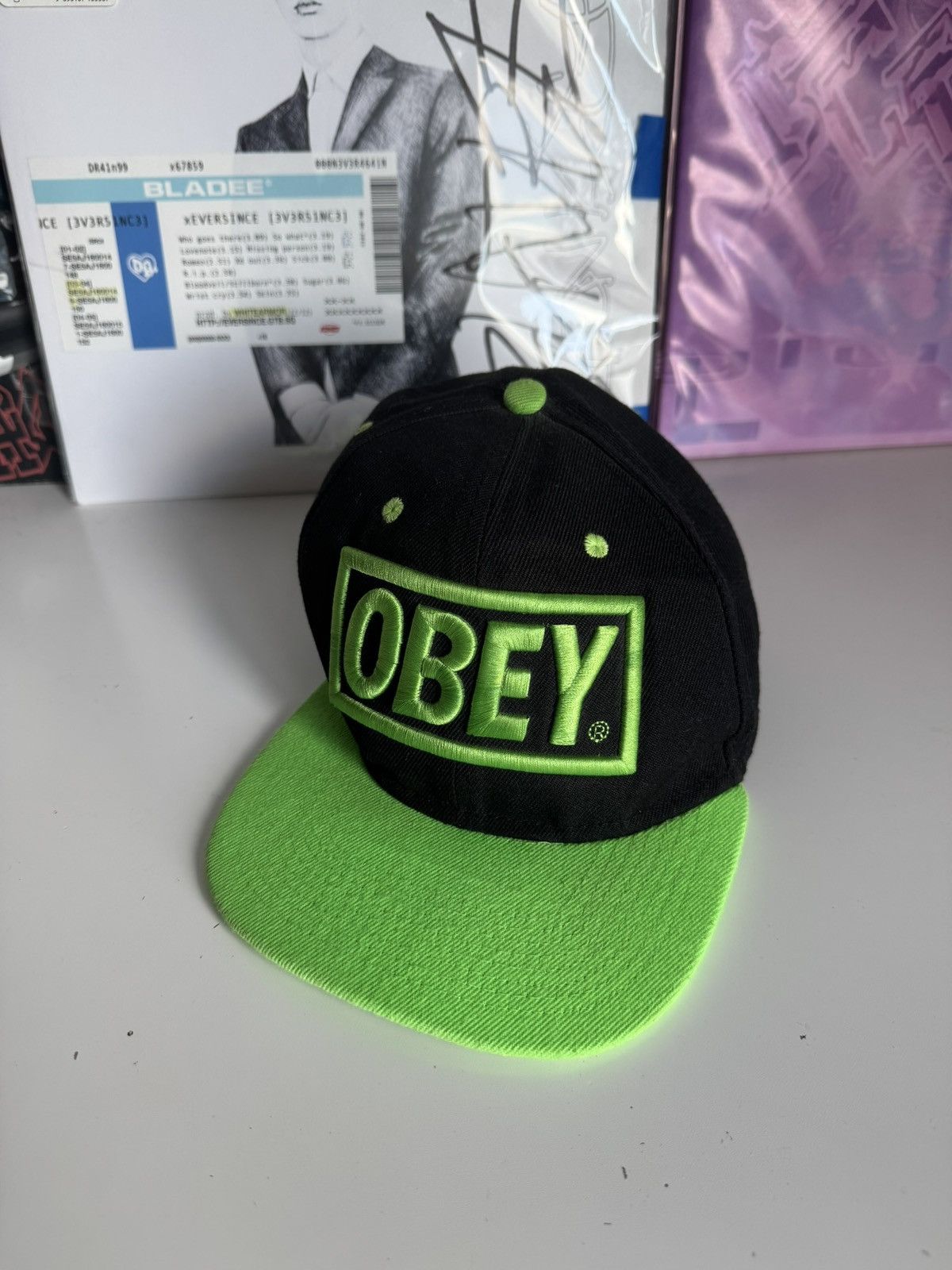 Obey Obey Neon Green Logo Snapback Cap Y2K Rap style Size ONE SIZE - 1 Thumbnail