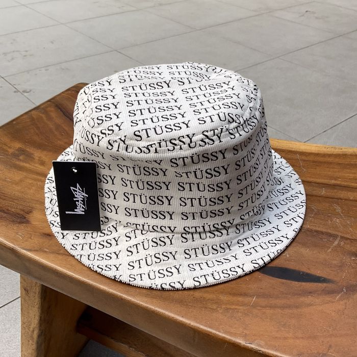 Vintage Stussy Eva Printed Corduroy Bucket Hat White | Grailed