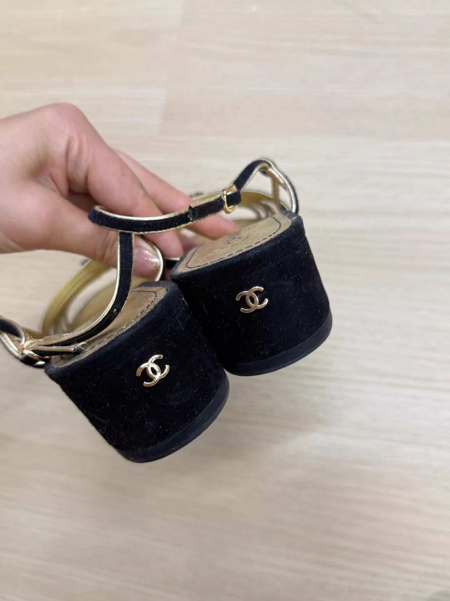 Chanel Chanel Women's Black & Gold Resoled Sandals Size 38 Size US 7.5 / IT 37.5 - 3 Thumbnail