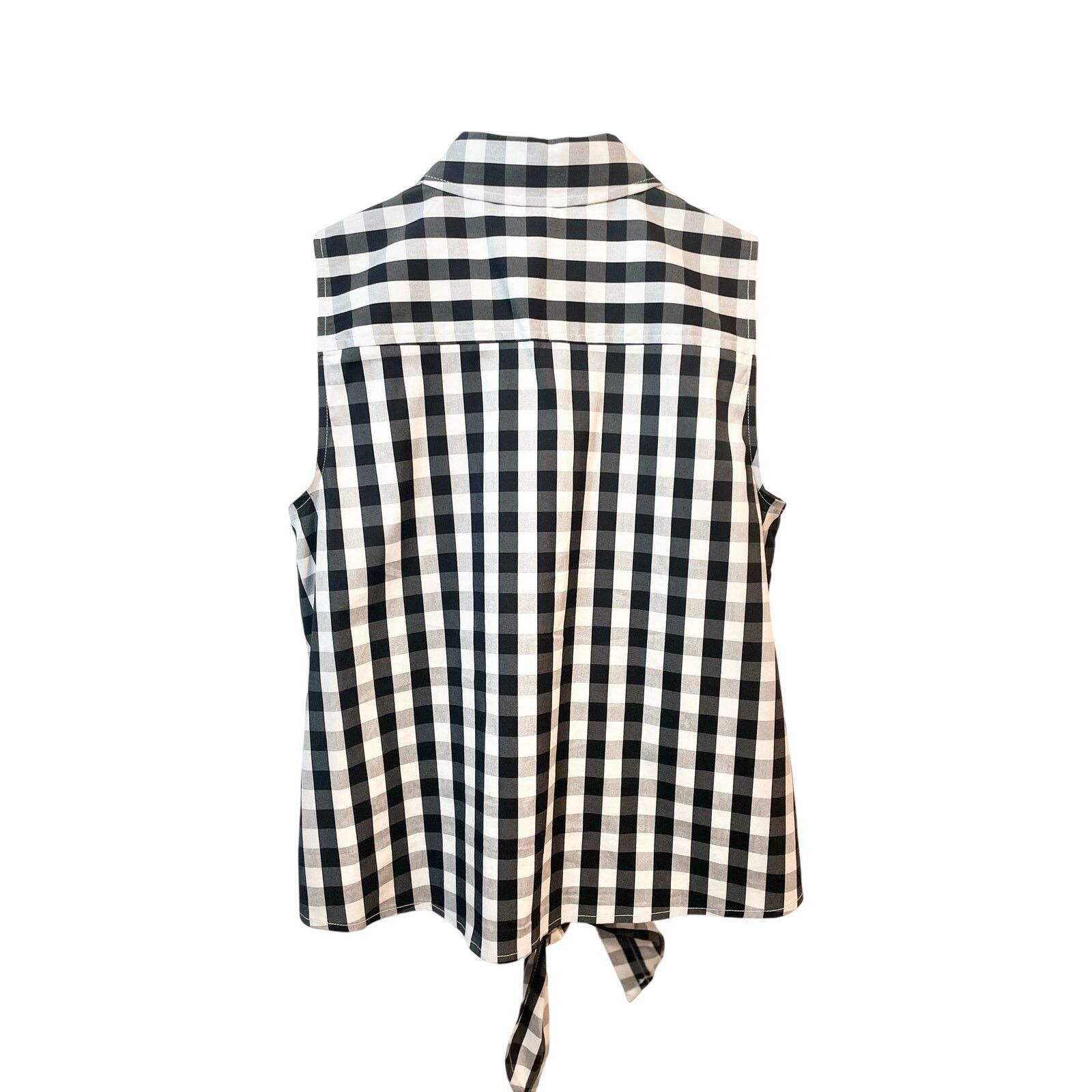 Other Charter Club Women gingham Black White Print Tie Hem Shirt Size M / US 6-8 / IT 42-44 - 6 Thumbnail