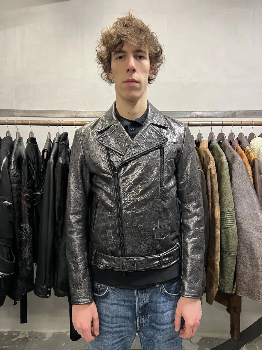 Designer × Emporio Armani × Vintage SS2017 Emporio Armani Dark Grey Metalic Lamb Leather Jacket Size US M / EU 48-50 / 2 - 4 Thumbnail